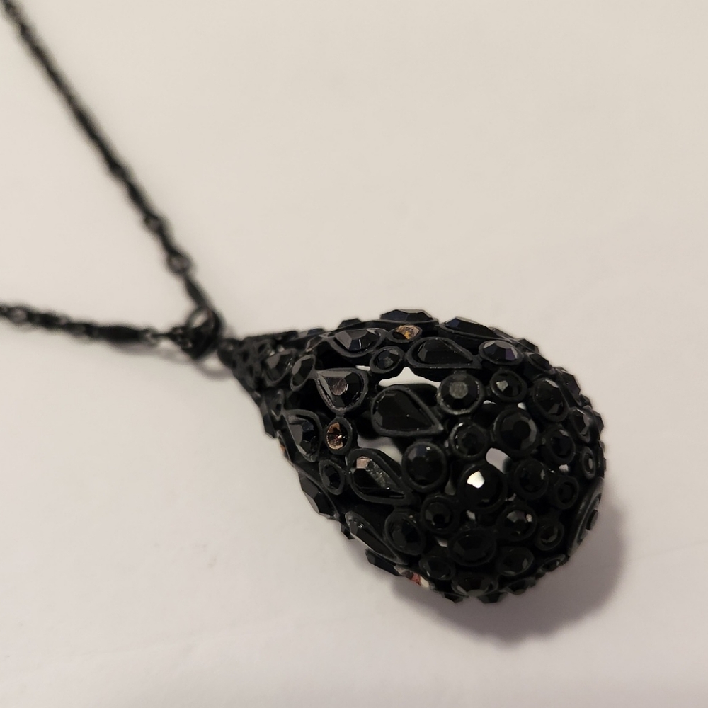 Jet Black Pendant Necklace